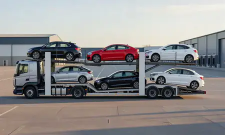 Car transporter parked in an industrial area of Aberdeen, United Kingdom