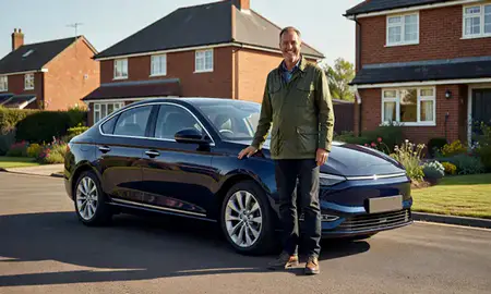 Customer with their delivered car in Bedfordshire, United Kingdom
