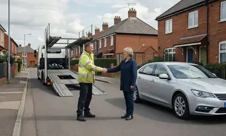 Vehicle owner beside their delivered car in Bedford, Bedfordshire, United Kingdom