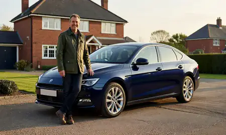 Customer with their delivered car in Leighton Buzzard, Bedfordshire, United Kingdom