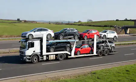Multi-level car carrier on the motorway to Berkshire, United Kingdom