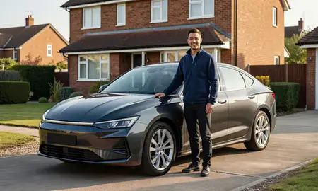 Customer with their delivered car in Bracknell, Berkshire, United Kingdom
