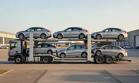 Car transporter parked in an industrial area of Bracknell, Berkshire, United Kingdom