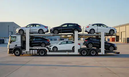 Car transporter parked in an industrial area of Maidenhead, Berkshire, United Kingdom
