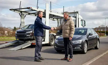 Vehicle owner beside their delivered car in Reading, Berkshire, United Kingdom