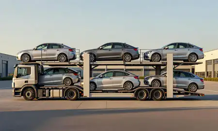 Car transporter parked in an industrial area of Reading, Berkshire, United Kingdom