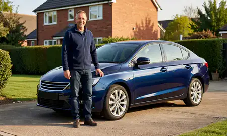 Customer with their delivered car in Wokingham, Berkshire, United Kingdom