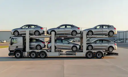Car transporter parked in an industrial area of Wokingham, Berkshire, United Kingdom