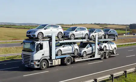 Multi-level car carrier on the motorway to Bristol, United Kingdom