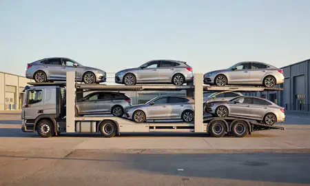 Car transporter parked in an industrial area of Bristol, United Kingdom