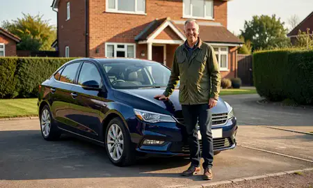 Customer with their delivered car in Bletchley, Buckinghamshire, United Kingdom