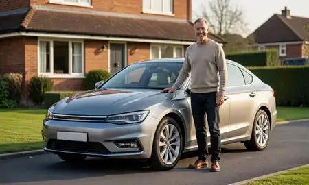 Customer with their delivered car in Milton Keynes, Buckinghamshire, United Kingdom