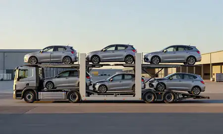 Car transporter parked in an industrial area of Milton Keynes, Buckinghamshire, United Kingdom