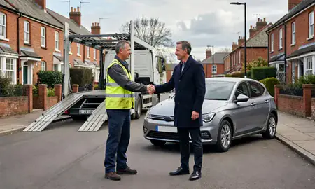 Vehicle owner beside their delivered car in Cambridge, Cambridgeshire, United Kingdom