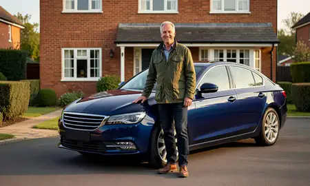 Customer with their delivered car in Peterborough, Cambridgeshire, United Kingdom