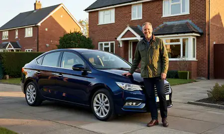 Customer with their delivered car in Crewe, Cheshire, United Kingdom