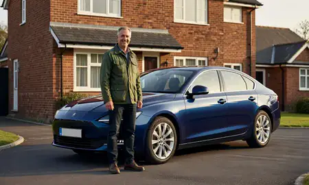 Customer with their delivered car in Macclesfield, Cheshire, United Kingdom