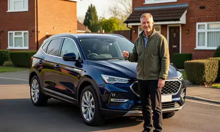 Car delivered to a driveway in Macclesfield, Cheshire, United Kingdom