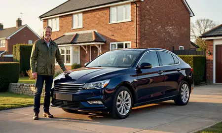 Customer with their delivered car in Warrington, Cheshire, United Kingdom