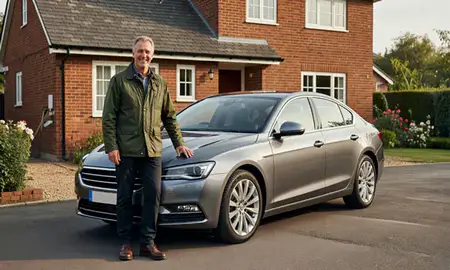 Customer with their delivered car in Wilmslow, Cheshire, United Kingdom