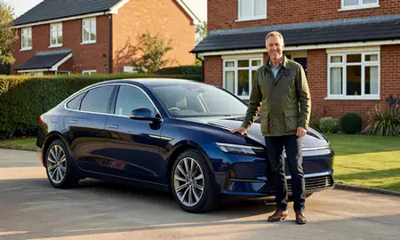 Customer with their delivered car in Clwyd, United Kingdom