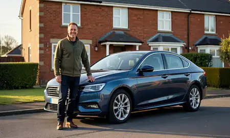 Customer with their delivered car in Belfast, County Antrim, United Kingdom