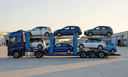 Car transporter parked in an industrial area of Lisburn, County Antrim, United Kingdom