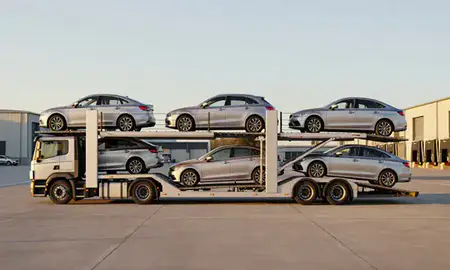 Car transporter parked in an industrial area of Newtownabbey, County Antrim, United Kingdom