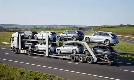 Multi-level car carrier on the motorway to County Armagh, United Kingdom