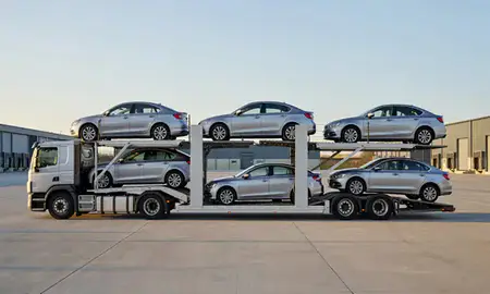 Car transporter parked in an industrial area of County Armagh, United Kingdom