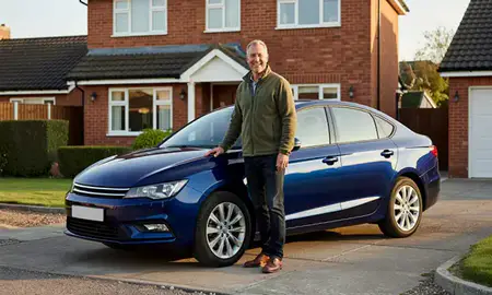 Customer with their delivered car in Craigavon, County Armagh, United Kingdom