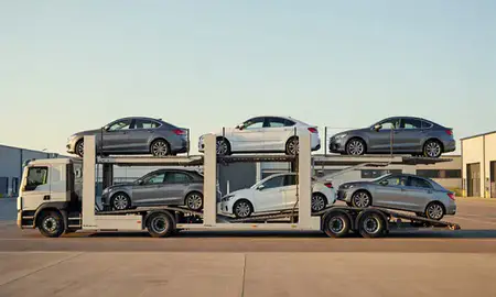 Car transporter parked in an industrial area of Craigavon, County Armagh, United Kingdom