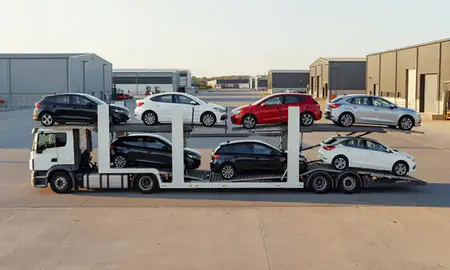 Car transporter parked in an industrial area of Bangor, County Down, United Kingdom