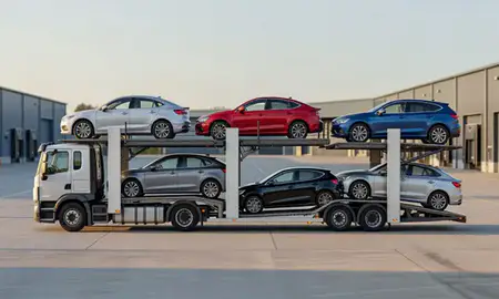 Car transporter parked in an industrial area of County Durham, United Kingdom