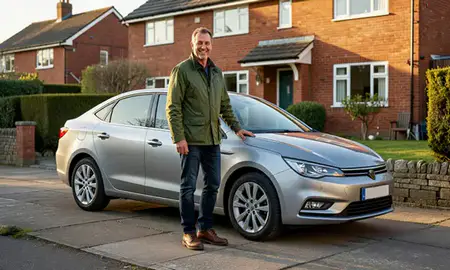 Customer with their delivered car in Chester-le-Street, County Durham, United Kingdom