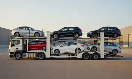 Car transporter parked in an industrial area of Chester-le-Street, County Durham, United Kingdom