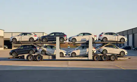 Car transporter parked in an industrial area of Darlington, County Durham, United Kingdom