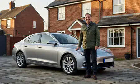 Customer with their delivered car in Durham, County Durham, United Kingdom