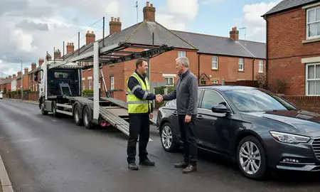 Vehicle owner beside their delivered car in Durham, County Durham, United Kingdom