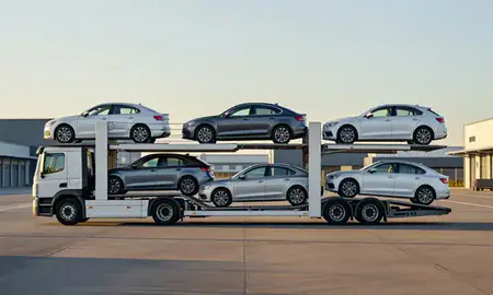 Car transporter parked in an industrial area of Derry/Londonderry, County Londonderry, United Kingdom
