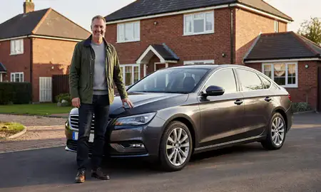 Customer with their delivered car in Chesterfield, Derbyshire, United Kingdom