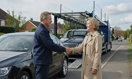 Vehicle owner beside their delivered car in Chesterfield, Derbyshire, United Kingdom