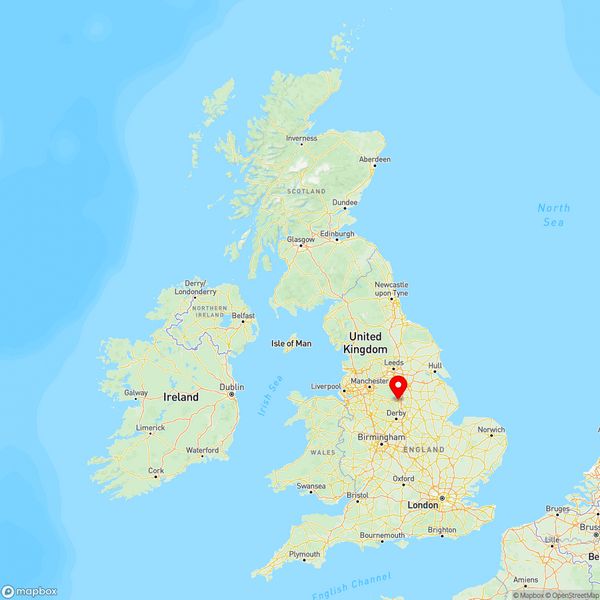 Map of Chesterfield, Derbyshire, UK