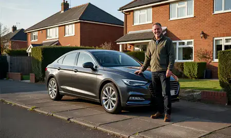Customer with their delivered car in Derby, Derbyshire, United Kingdom