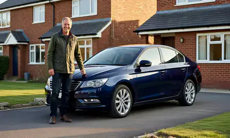 Customer with their delivered car in Long Eaton, Derbyshire, United Kingdom