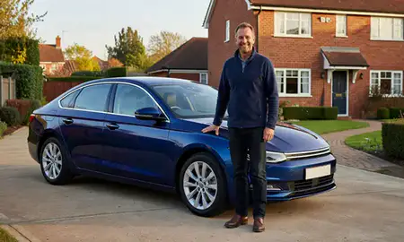 Customer with their delivered car in Swadlincote, Derbyshire, United Kingdom