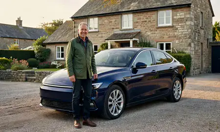 Customer with their delivered car in Devon, United Kingdom
