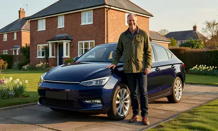 Customer with their delivered car in Exeter, Devon, United Kingdom