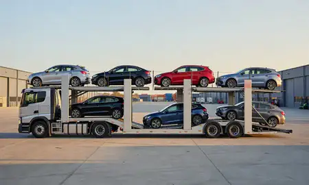 Car transporter parked in an industrial area of Exeter, Devon, United Kingdom