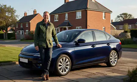 Customer with their delivered car in Exmouth, Devon, United Kingdom